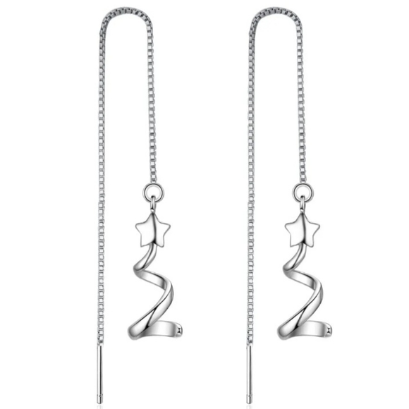 Silver Christmas Tree Threader Dangle Drop Earrings - Picture 5 of 8